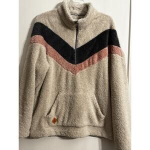 Simply Southern Faux Fur Sherpa tan 1/4 Zip Pullover Jacket hand pocket Sz XXL